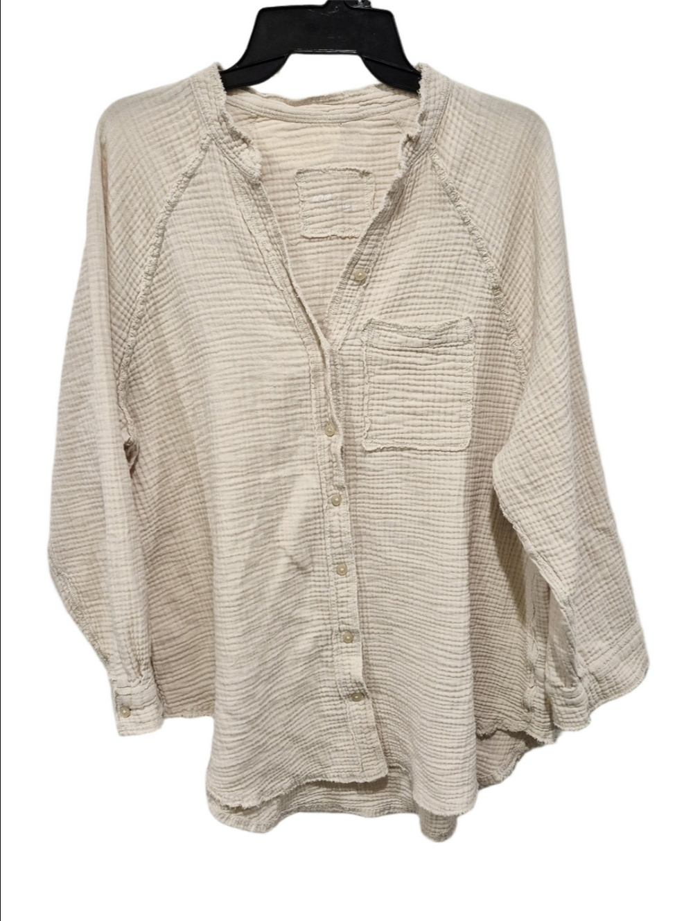 Aerie Gauzy Oversized Lightweight Cotton Button Down Beige Coverup Shirt